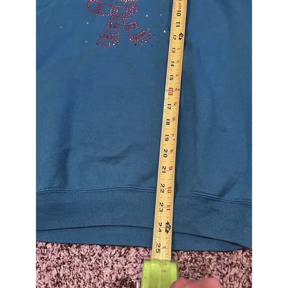 VINTAGE L Sweatshirt Teal Snowman Bedazzled SUNBURST Long Sleeve Grandma Xmas - Picture 6 of 9